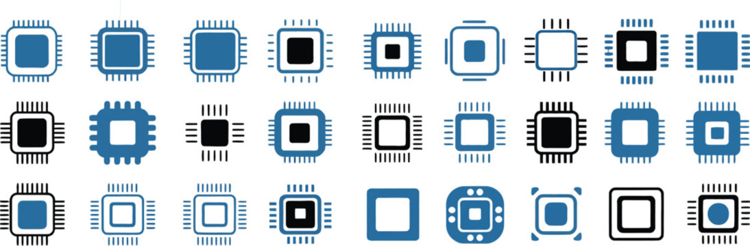 Circuit chip microchip icon set technology processor vector illustration