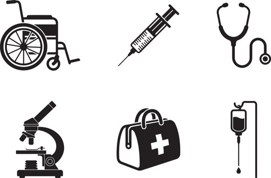 Medical silhouette icons collection with healthcare equipment vector set