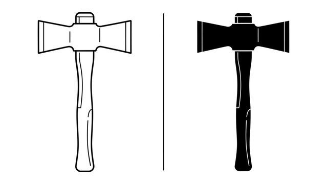 Double Bit Axe Outline and Silhouette: A comparison of a double-bit axe, presented as both a line drawing and a solid silhouette, highlighting its form and design.