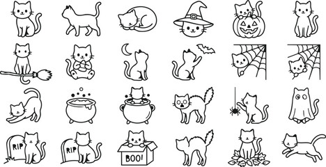 Obraz premium Halloween black cat bundle 20 cute outline poses for spooky fun