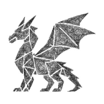 Sketch monochrome geometric dragon icon design