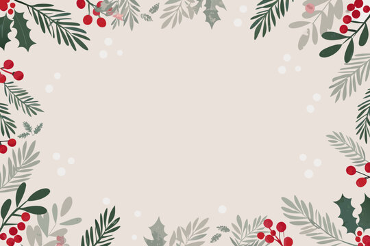 Holly And Berry Floral Ornament With Winter Holiday Border