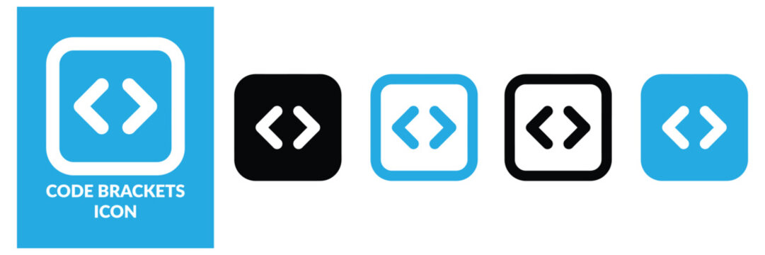Code brackets icon vector. Programming symbol, developer coding logo, source code editor, software development, web application interface, coding syntax, and technology outline icon.