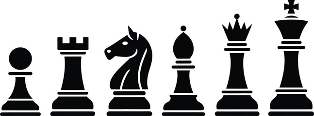 Chess piece silhouette icon set strategy game vector illustration © Rashed