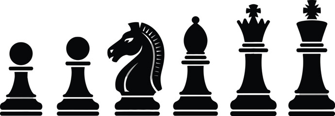 Chess piece silhouette icon set strategy game vector illustration © Rashed