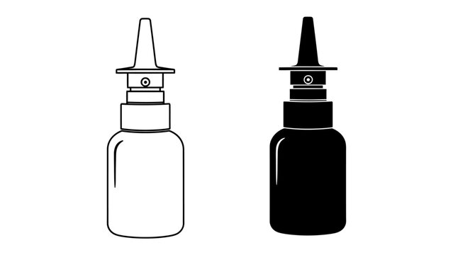 Nasal Spray Bottle Icon: A minimalist representation of a nasal spray bottle, shown in both outline and solid fill versions, perfect for medical or health-related design projects.