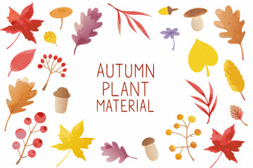 Fototapeta premium Watercolor autumn leaves and berries collection on white background