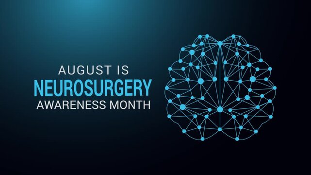 Video animation on the theme of Neurosurgery Awareness Month is Observed annually in August with futuristic medical technology visuals, Wireframe brain animation. Motion graphic for awareness video.