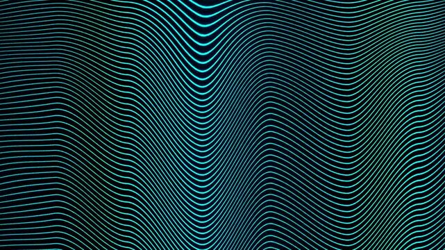 Abstract glowing teal and blue wavy lines motion background.