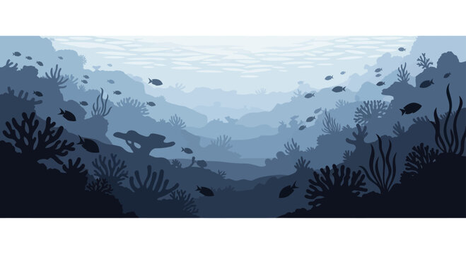 Underwater Ocean Scene with Coral Reef and Marine Life.