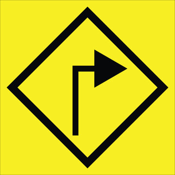 Sharp Right Turn Traffic Sign Vector Illustration on Yellow Diamond Warning Badge