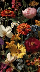 Fototapeta premium Vibrant floral bouquet on black.