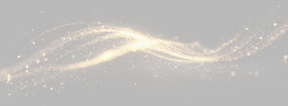 Transparent png with elegant gold and white glowing glitter wave swirl forming bright light stream overlay effect on transparent background for decorative sparkle and fantasy trails fire trail glow