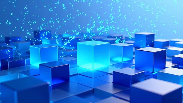 Blue glowing cubes in a digital space