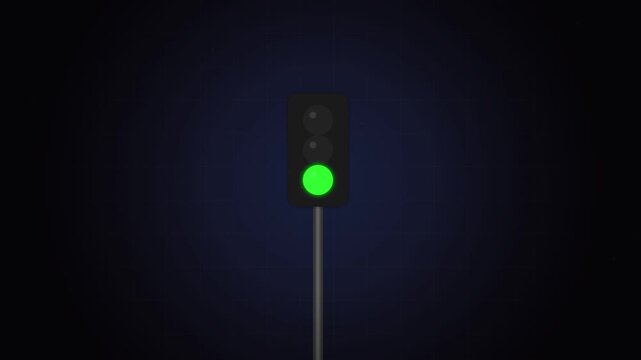 Traffic Light Changing From Red To Green Signal Sequence.