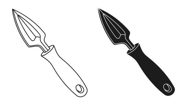 Citrus Zester Tool: An illustration depicting a citrus zester tool in both line art and silhouette form, highlighting its design for extracting zest from fruits.