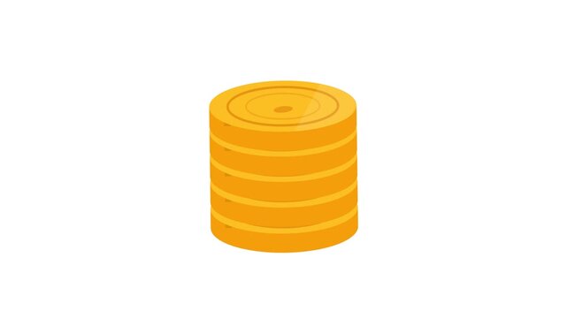 Flat Animation Stack of Gold Coins Isolated on White Background