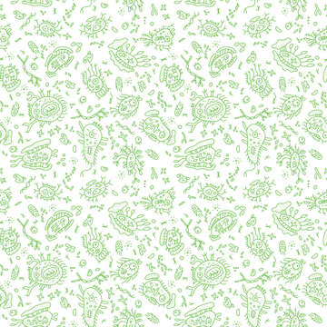 Seamless vector pattern with doodle bacteria