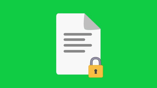 Animated protected file icon with lock for secure data storage