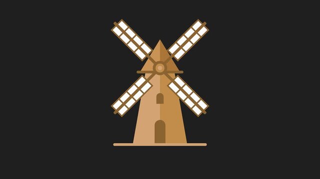 Flat Design Windmill Animation on Black Background