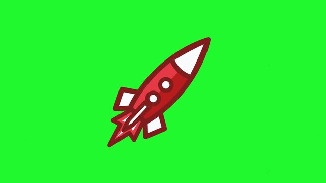 Cartoon Rocket Ship Flying on Green Screen