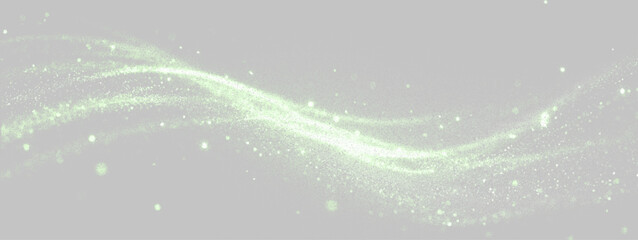 Transparent png of glowing green dust sparkle wave with flowing particles trail and abstract magic light flow overlay of luminous spring dust on white background image shimmering stream tiny stars © Sergey