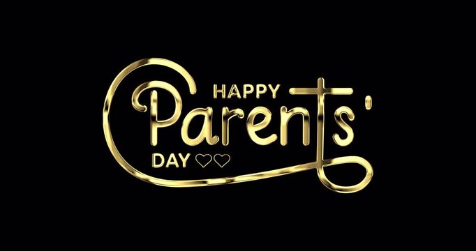 Happy Parents Day Text Animation In 2 Clips Golden Text And Alpha Matte With Alpha Channel. Suitable For Family Celebration, Videos Greeting Cards, Social Media Posts, And Premium Luxury Event Promos