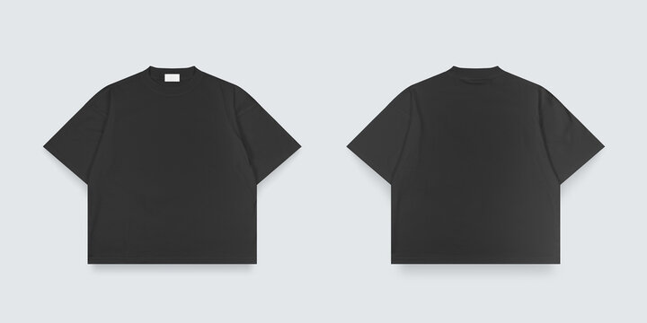 Blank T Shirt color black template front and back view on white background