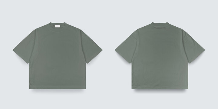 Blank T Shirt color green template front and back view on white background