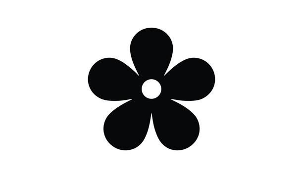 Minimalist black five-petal flower silhouette icon on white background for graphic design and branding