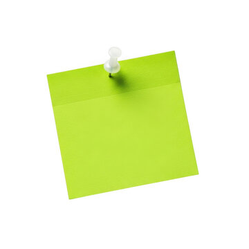 Bright green sticky note attached with a push pin