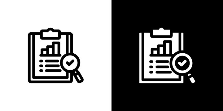 Evaluation Report Analytics Document Icon concept with flat Black White Background. Vector illustration.