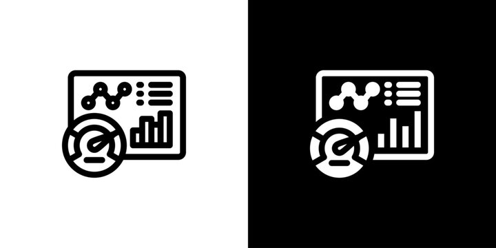 Assessment Dashboard Monitor Interface Icon concept with flat Black White Background. Vector illustration.