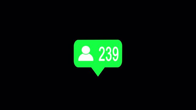 social media notification pop up follower or person flat icon animation with 239 engagement notification counter, growth social media insight on transparent background 
