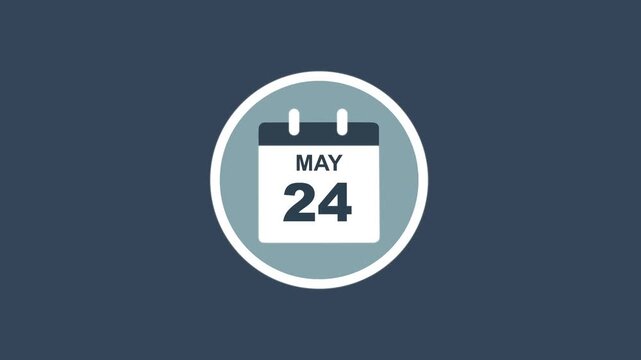 May 24 Date - modern calendar showcase within circle - blue background. Calendar date may 24 icon animation with flat design, schedule reminder, event planning and appointment concept.