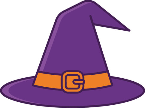 Halloween Purple Witch Hat Vector Icon with Orange Buckle