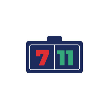Numbered display with red seven and green eleven flat icon style