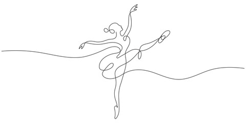 One line ballerina dancing pose. editable stroke vector. © dariachekman