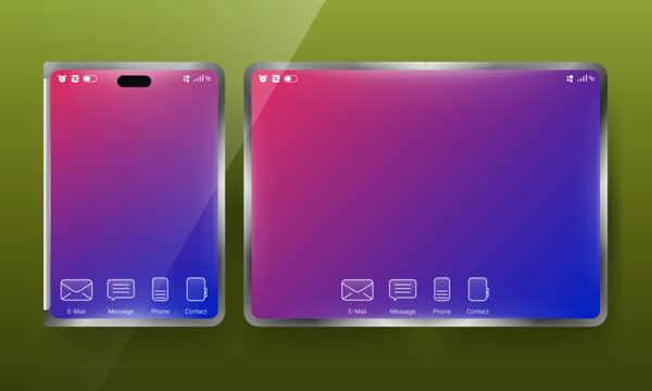 Foldable smartphone mockups with folded and unfolded screen user interface