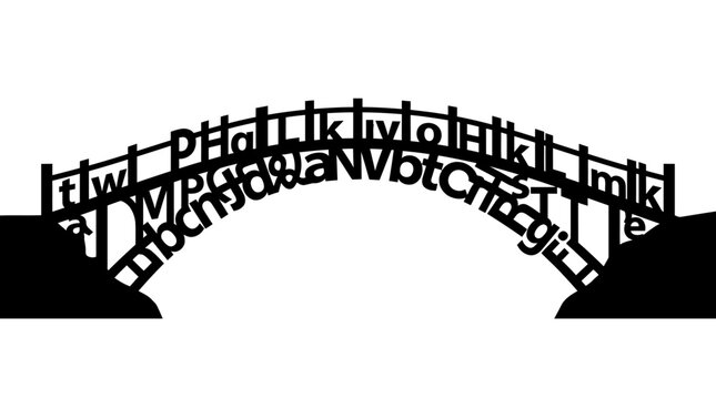 Abstract Bridge Silhouette Composed of Typography and Letters