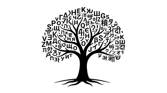 Abstract Tree of Knowledge Made of Diverse Global Alphabets and Typography