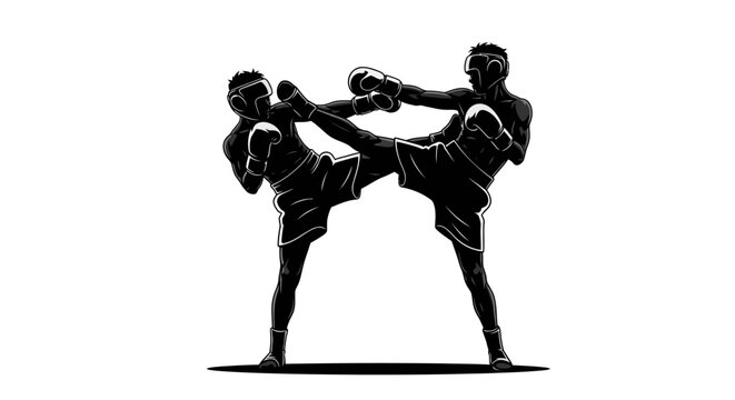 Two men practicing kickboxing techniques.