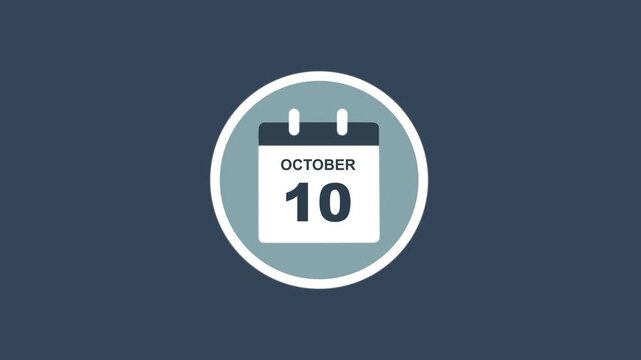 October 10 Date - modern calendar showcase within circle - blue background. Calendar date october 10 icon animation with flat design, schedule reminder, event planning and appointment concept.
