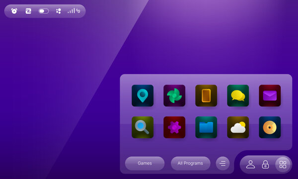 Operating system start menu user interface layout with colorful application icons