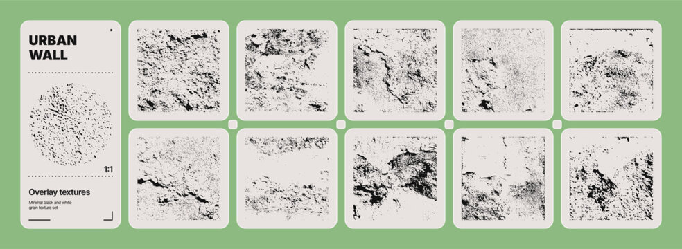 Aged concrete wall vector texture set, peeling paint urban grunge surface background collection