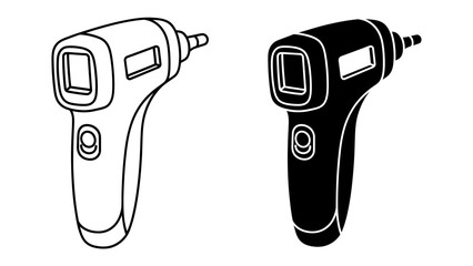Digital Thermometer Duo: A clean illustration shows a digital infrared thermometer in both outline and silhouette form. © abidakhatun