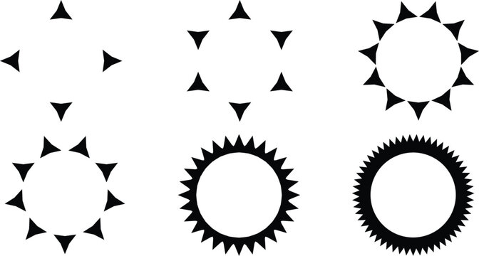 Circular jagged shapes with triangular points, black silhouette on white background