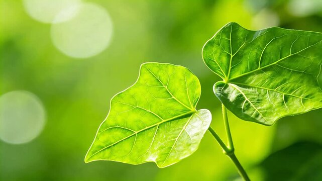 Closeup of green leaves with sunlight