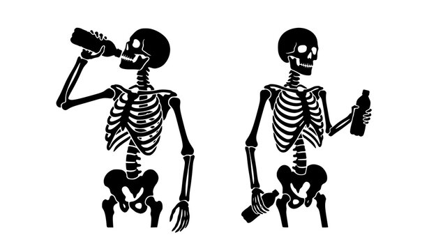 Human Skeleton Drinking Water Silhouette Vector Pack