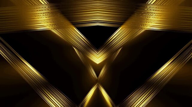 Abstract golden light rays moving across a deep black background in a dynamic motion loop